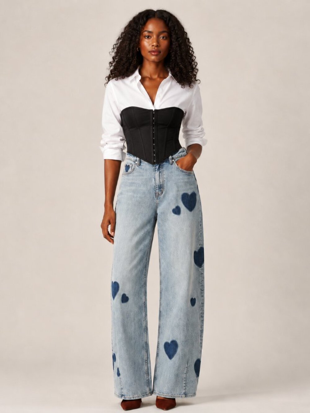 NEW BAYEAS Rosalind Heart Detail High Rise Barrel Jeans Women’s Size 26